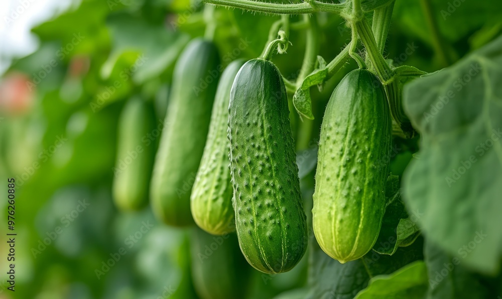 Fresh Cucumbers Growing in a Lush Garden During the Warm Summer Afternoon Light Fresh Cucumbers Growing in a Lush Garden During the Warm Summer Afternoon Light