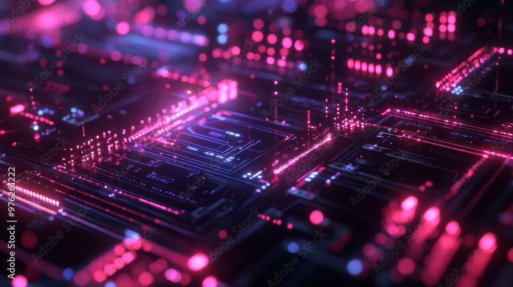 Futuristic Circuit Board with Glowing Lines and Dots. Futuristic Circuit Board with Glowing Lines and Dots.