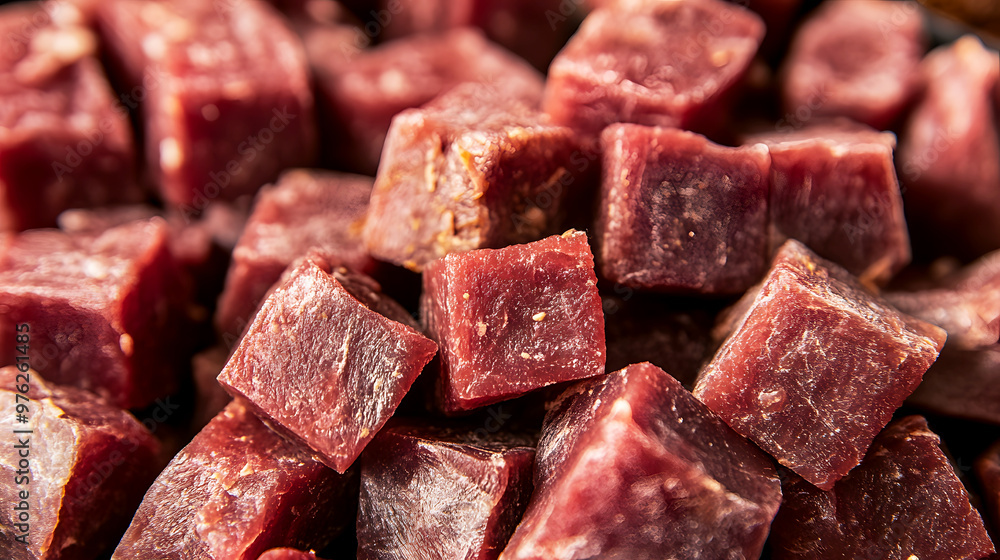 close-up of freeze-dried beef cubes before being added to a hearty stew for rehydration close-up of freeze-dried beef cubes before being added to a hearty stew for rehydration