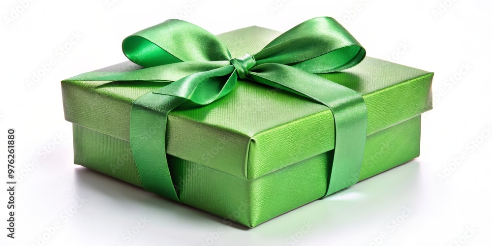 Green Gift Box with Satin Ribbon, Isolated on White, Gift Box, Ribbon, Present ,gift box, ribbon Green Gift Box with Satin Ribbon, Isolated on White, Gift Box, Ribbon, Present ,gift box, ribbon