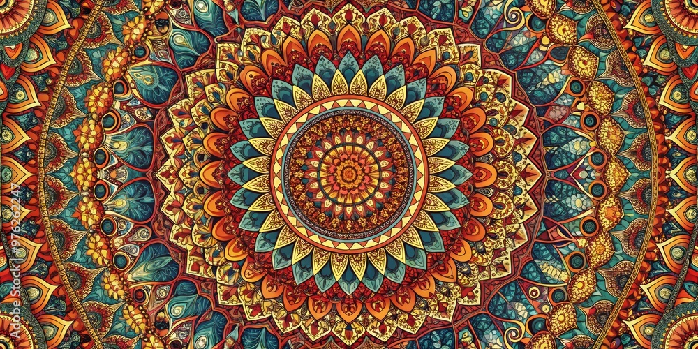Intricate Mandala with Geometric Patterns and Vivid Colors, Mandala, Pattern, Art Intricate Mandala with Geometric Patterns and Vivid Colors, Mandala, Pattern, Art