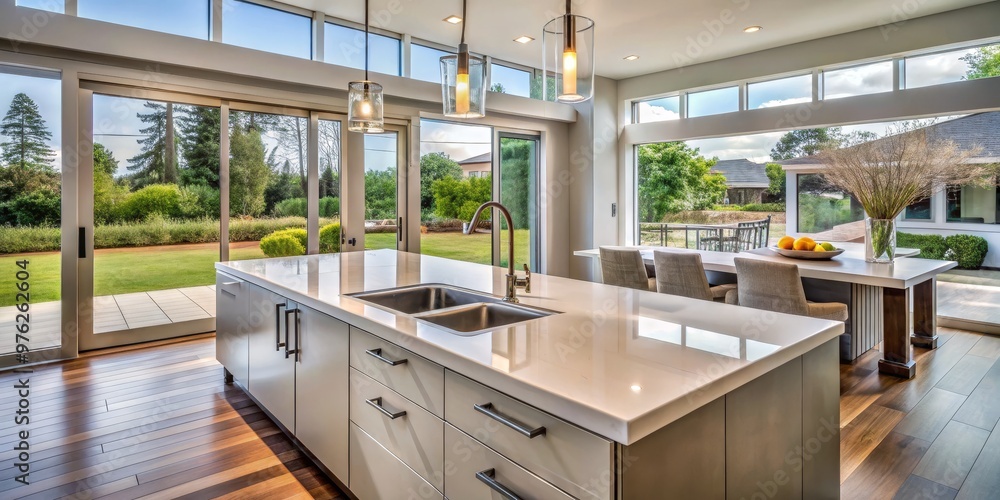 Modern Kitchen Island with Double Sink and Garden View, kitchen design, kitchen remodel, home decor Modern Kitchen Island with Double Sink and Garden View, kitchen design, kitchen remodel, home decor