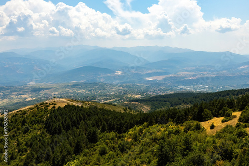 Aerial view of the mountains from the Millenium cross hill in Skopje North Macedonia