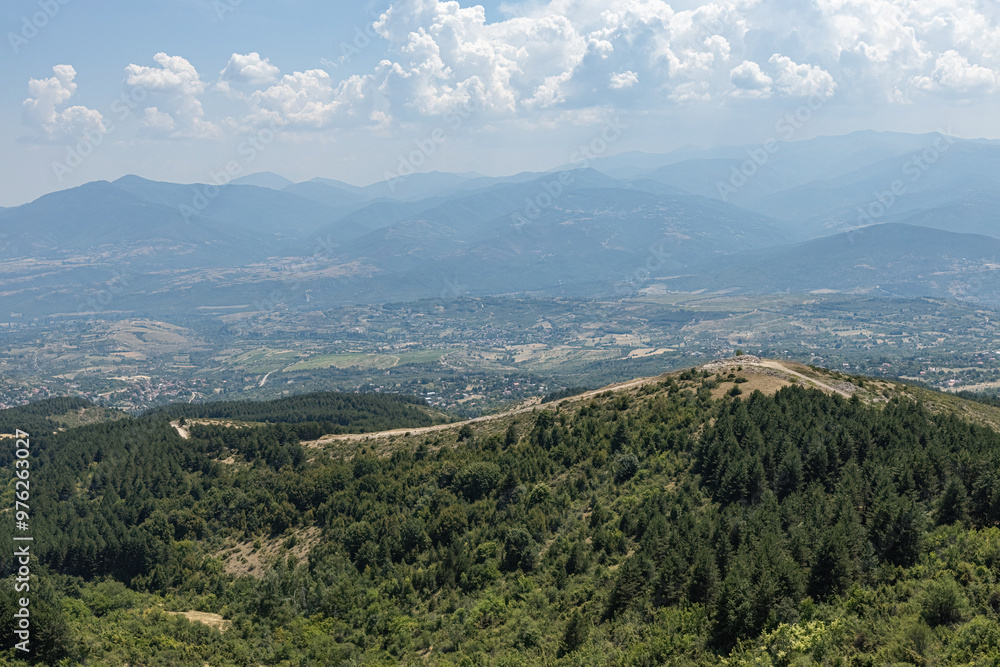 Naklejka premium Aerial view of the mountains from the Millenium cross hill in Skopje North Macedonia