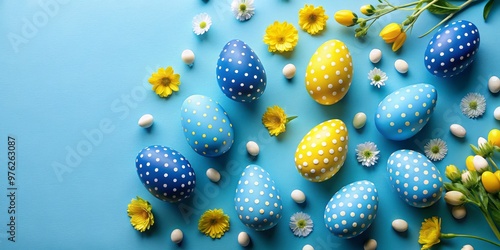 Polka Dot Easter Eggs on Blue Background, Easter Eggs, Easter Decorations, Spring photo