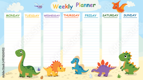 Dinosaurs cartoon stationery weekly planner