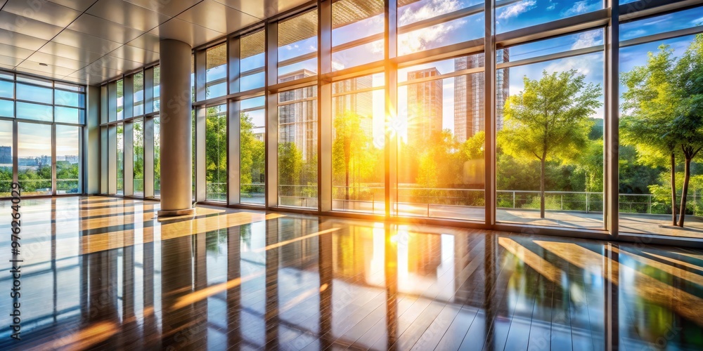 Sunlight Through Large Windows Reflecting on Polished Floor, Interior Design, Architectural Photography, Modern Architecture, Urban Landscape, Glass Facade, Cityscape Sunlight Through Large Windows Reflecting on Polished Floor, Interior Design, Architectural Photography, Modern Architecture, Urban Landscape, Glass Facade, Cityscape