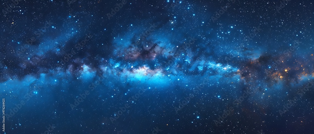 Obraz premium Thunderous Summer Skies: An Anime-Inspired Illustration, Beautiful Blue Skies with Nature, Moon ,Cloud ,Beach scenery, Tree, night -Anime concept Background 