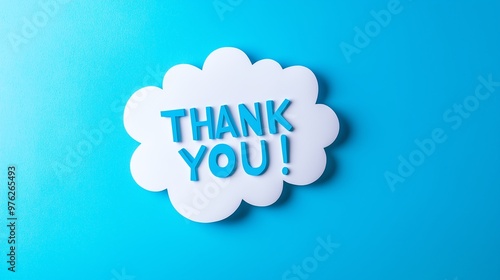 A speech bubble with the word "THANK YOU!" written on it, isolated on a blue background