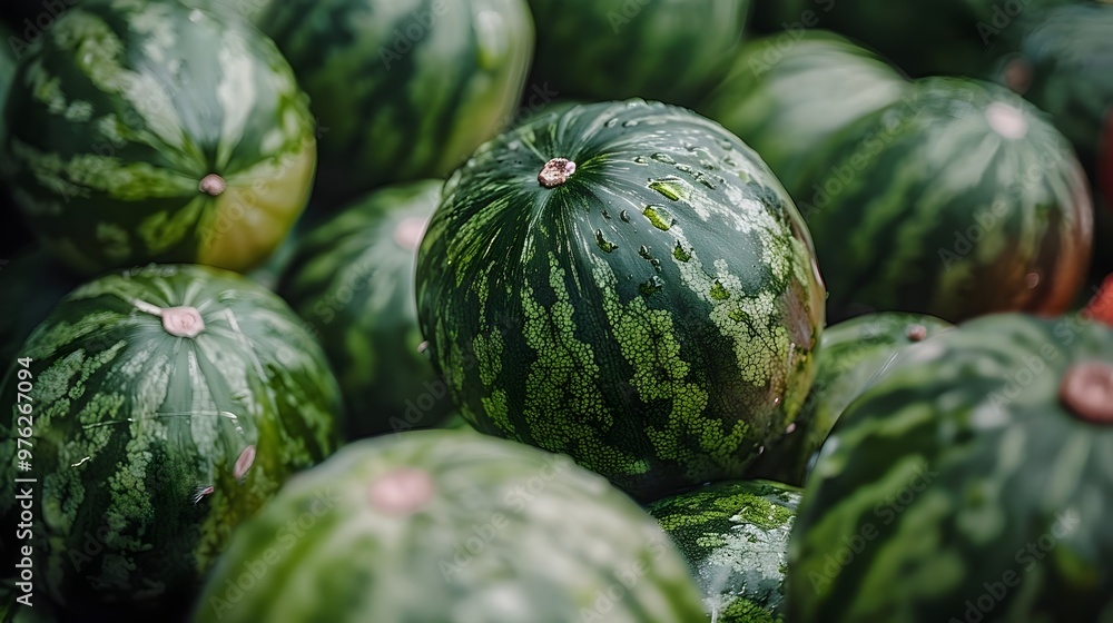 Fresh Juicy Watermelons Bright Green Rind Farm Market Summer Harvest. AI Generated Fresh Juicy Watermelons Bright Green Rind Farm Market Summer Harvest. AI Generated