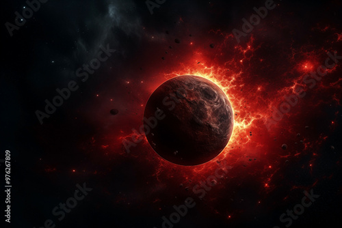 red abstract planet in dark space