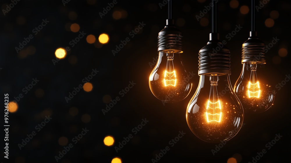 Idea concept on black. Perpetual motion with light bulbs Idea concept on black. Perpetual motion with light bulbs