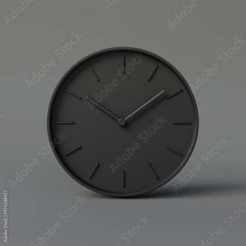 Wallpaper Mural 3D render of a minimalistic clock with matte black face, notches instead of numbers, and a grey background, hyper-realistic. Torontodigital.ca
