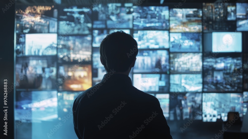 Security Operator Monitoring CCTV Screens. Security Operator Monitoring CCTV Screens.