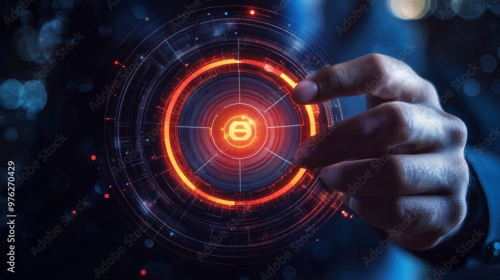 Hand Interacting with a Futuristic Interface. Hand Interacting with a Futuristic Interface.