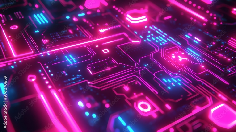 Abstract Neon Circuit Board Background. Abstract Neon Circuit Board Background.
