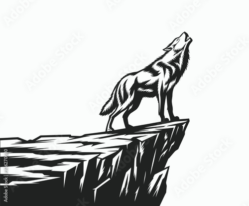 Howling wolf silhouette EPS vector art illustration template on a white background
