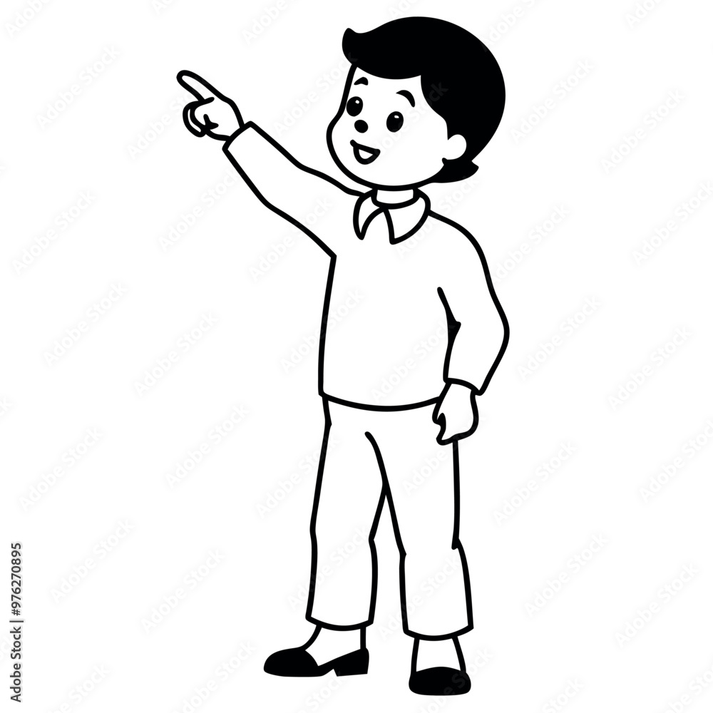 a child standing with their back to the viewer. The child is facing towards the right side of the image and is pointing upwards with their right hand a child standing with their back to the viewer. The child is facing towards the right side of the image and is pointing upwards with their right hand