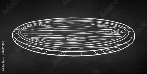 Vector lie art illustration of wooden round cutting board on chalkboard background
