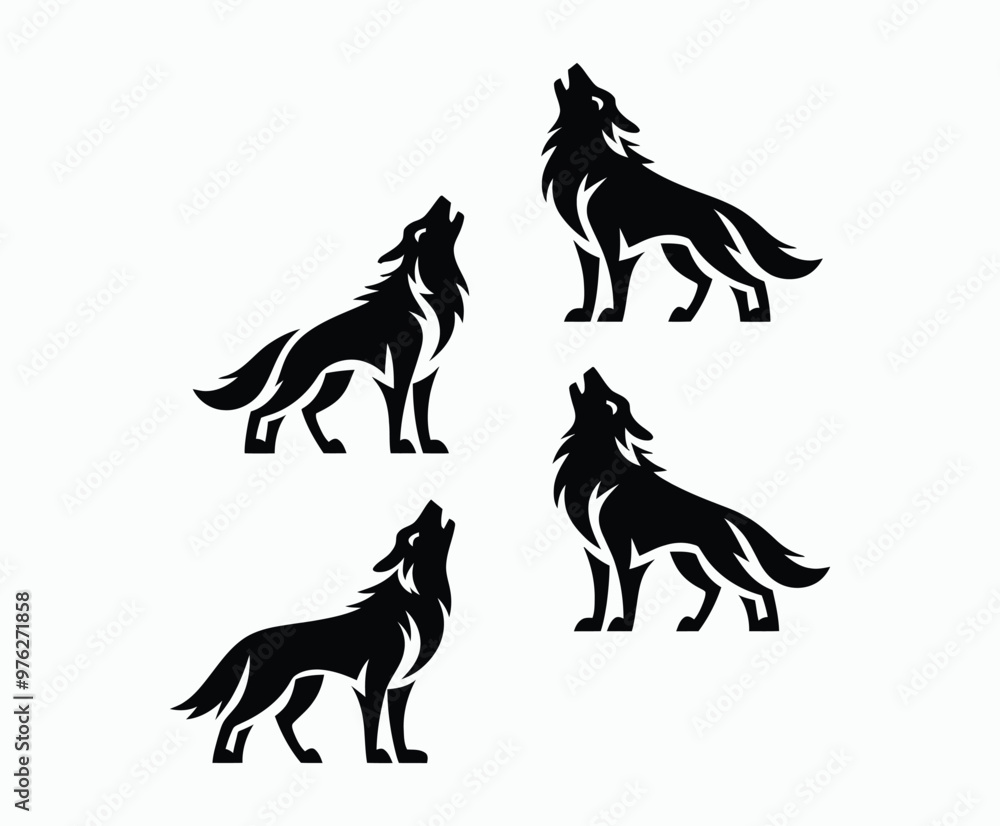 Fototapeta premium Howling wolf silhouette EPS vector art illustration template on a white background