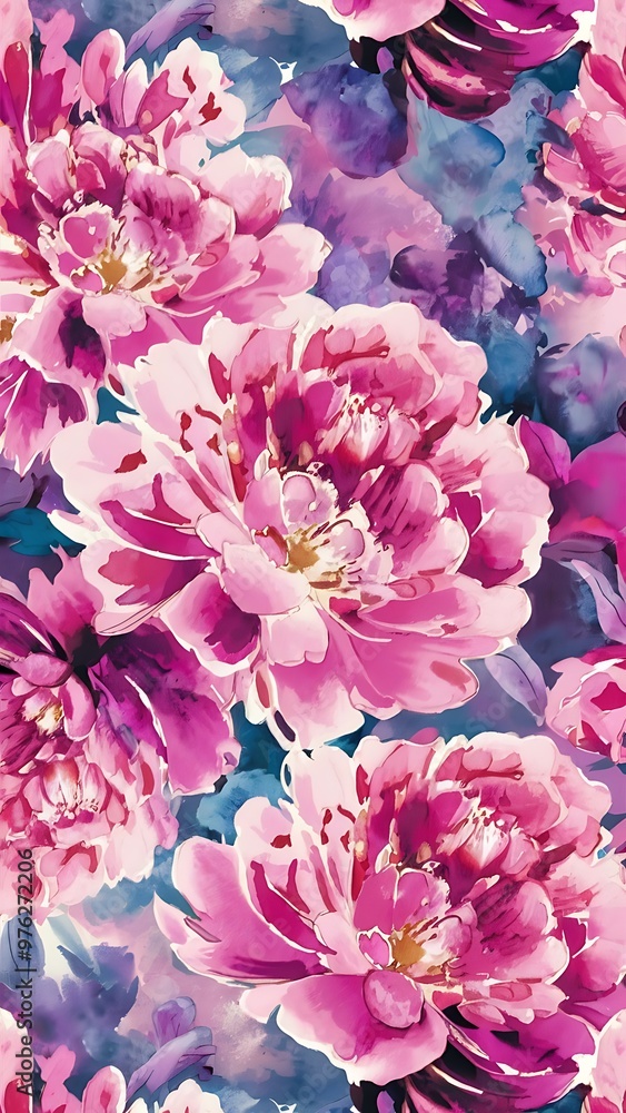 Obraz premium Seamless floral pattern with peonies flowers, watercolor background.