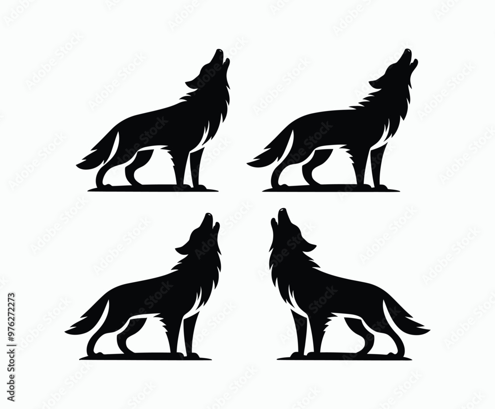 Obraz premium Howling wolf silhouette EPS vector art illustration template on a white background
