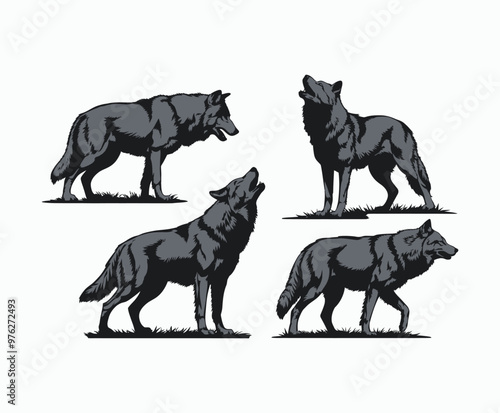 Howling wolf silhouette EPS vector art illustration template on a white background