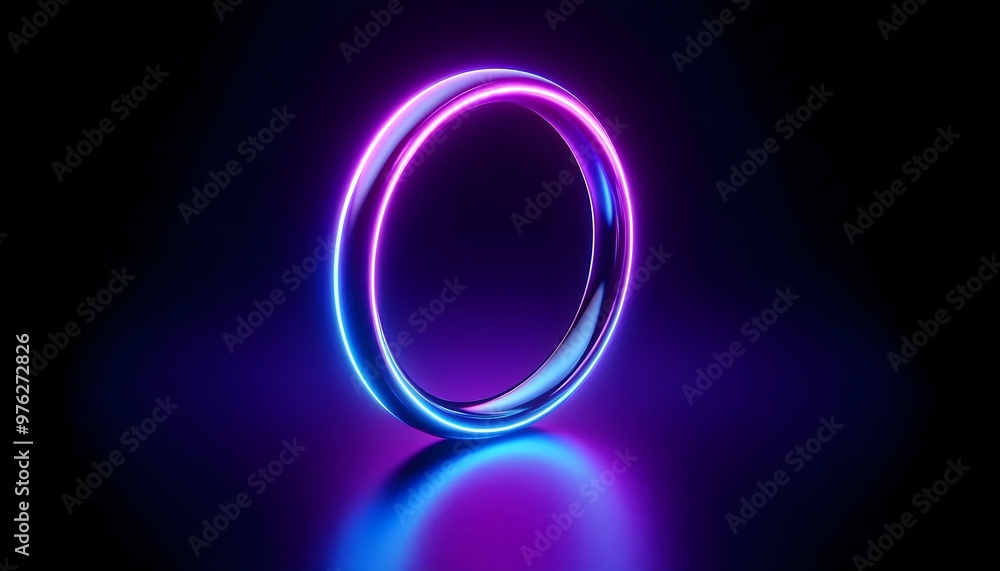 Abstract neon ring background with reflection on the floor Abstract neon ring background with reflection on the floor
