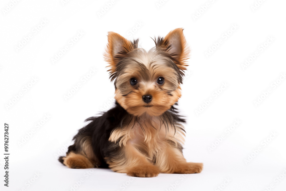 happy Yorkshire Terrier puppy dog isolated on white background happy Yorkshire Terrier puppy dog isolated on white background