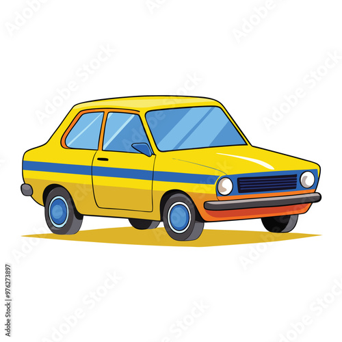 Cute Simple minimalist Yellow Taxi Car vector png illustration clipart , Cartoon Car