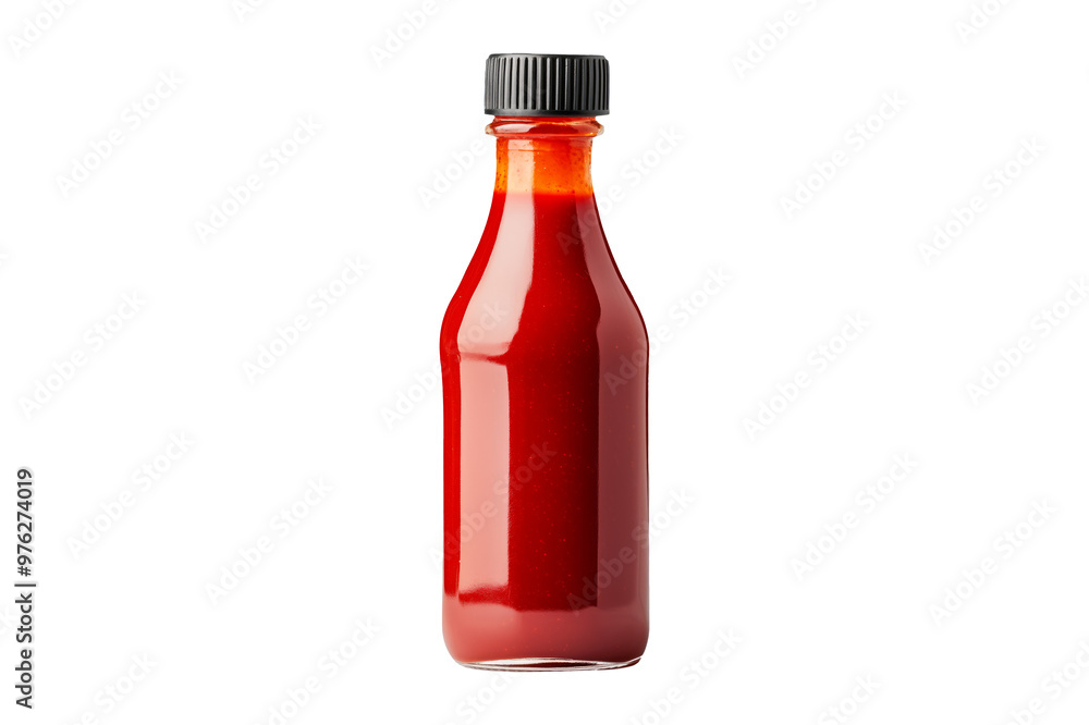Dark barbecue sauce in a bottle isolated on a white transparent background. Concept of delicious condiments and sauces Dark barbecue sauce in a bottle isolated on a white transparent background. Concept of delicious condiments and sauces