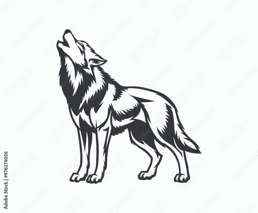 Obraz premium Howling wolf silhouette EPS vector art illustration template on a white background