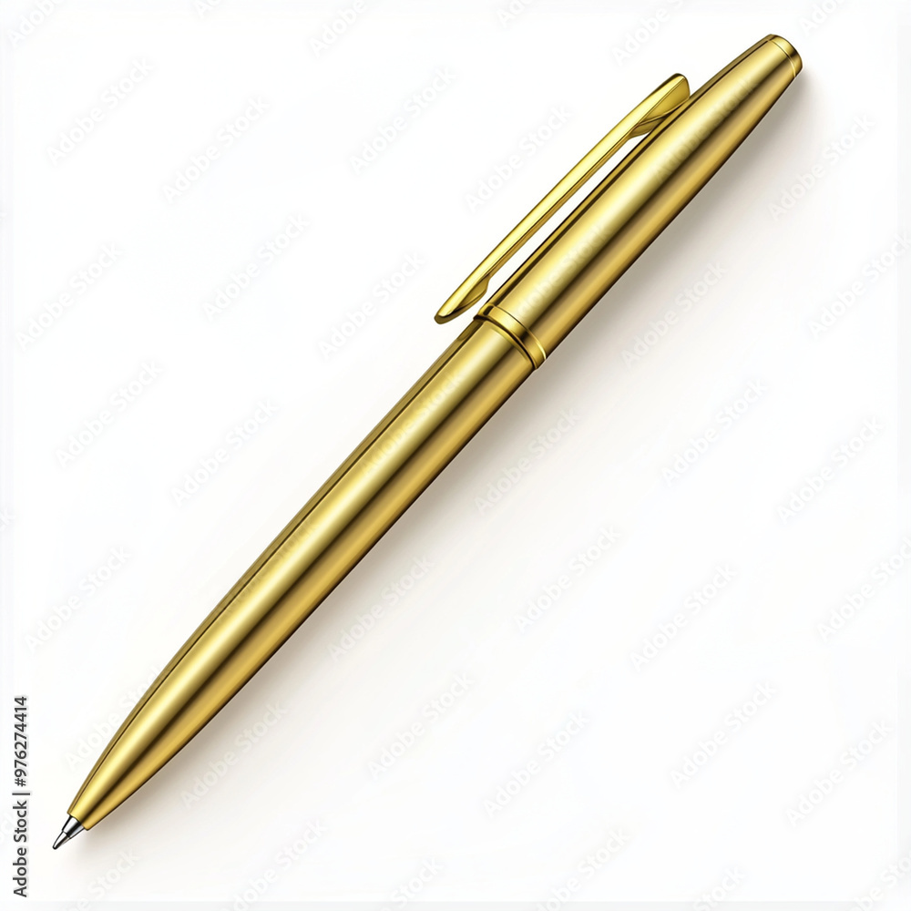 Naklejka premium Premium gold ballpoint pen, on a white background, elegant and timeless design for professionals.