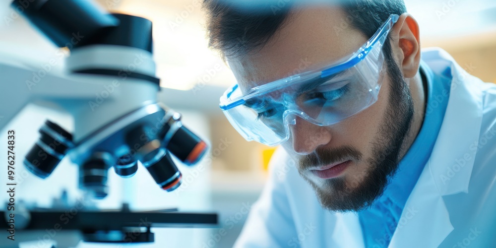 A scientist is intensely working with a microscope in a laboratory, wearing typical lab gear, representing scientific research, analysis, and dedication to scientific discoveries. A scientist is intensely working with a microscope in a laboratory, wearing typical lab gear, representing scientific research, analysis, and dedication to scientific discoveries.