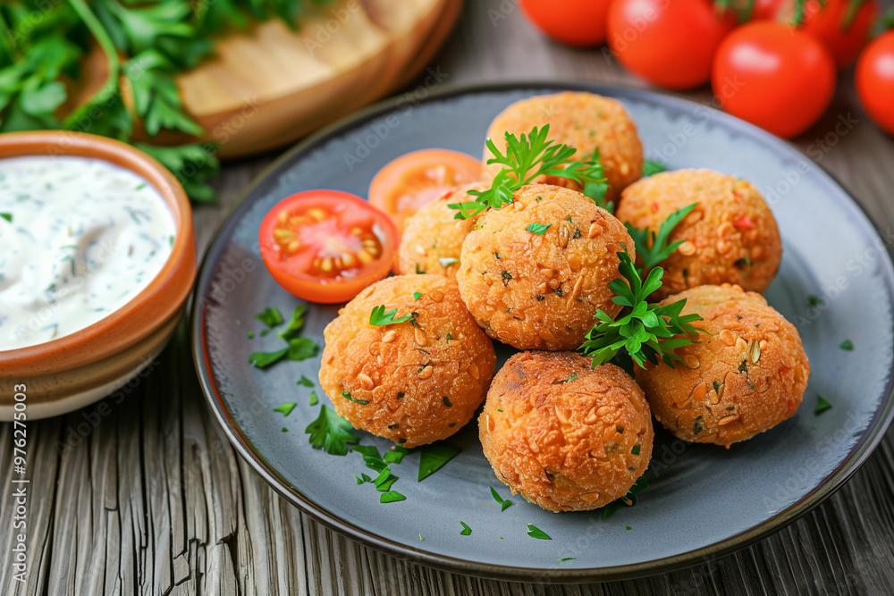 chickpeas falafel with tahini sauce, selective focus chickpeas falafel with tahini sauce, selective focus