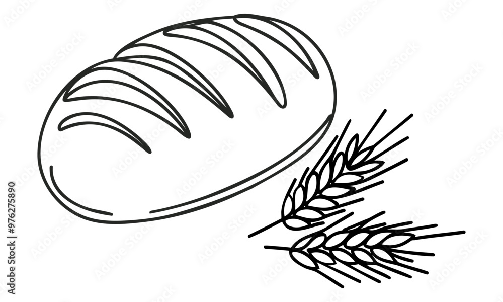 Freshly baked bread Continuous one line drawing Freshly baked bread Continuous one line drawing