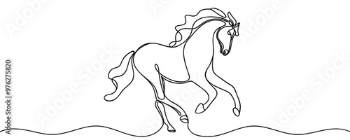 Continuous line drawing of horse. Vector illustration.