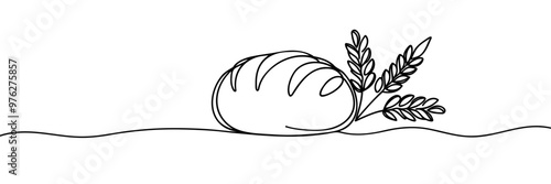 Freshly baked bread Continuous one line drawing