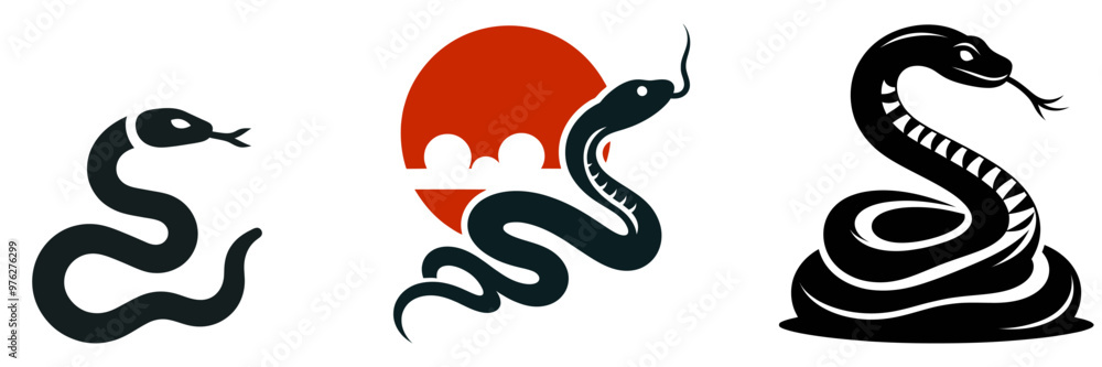Obraz premium silhouette venomous snake collection or desert on the water snake silhouette flat logo icon vector illustration clipart Snake silhouette set Isolated silhouette snake for a danger warning sign design