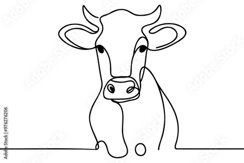 Continuous one line drawing dairy cow.