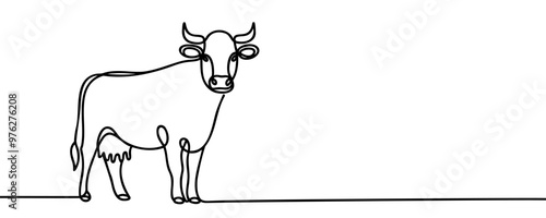 Continuous one line drawing dairy cow.
