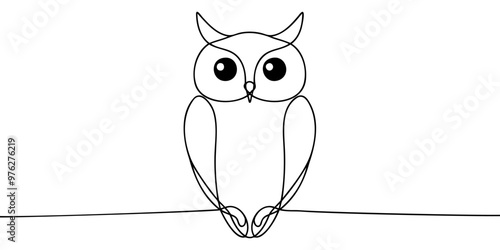 Continuous line owl. One line drawing owl night animal single line vector illustration