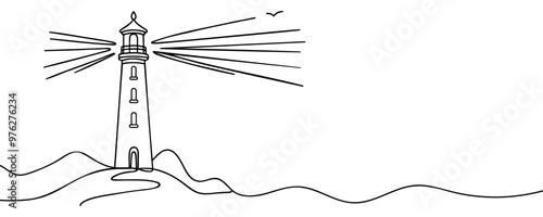 continuous line drawing of lighthouse tower.abstract single line art of lighthouse.one line vector illustration