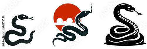 silhouette venomous snake collection or desert on the water snake silhouette flat logo icon vector illustration clipart Snake silhouette set Isolated silhouette snake for a danger warning sign design
