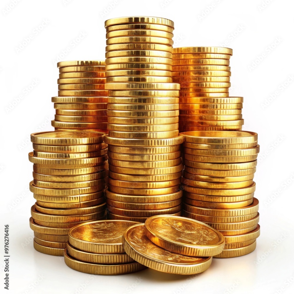 Stack of Gold Coins A shiny, towering stack of gold coins with intricate designs, symbolizing wealth and prosperity. Stack of Gold Coins A shiny, towering stack of gold coins with intricate designs, symbolizing wealth and prosperity.