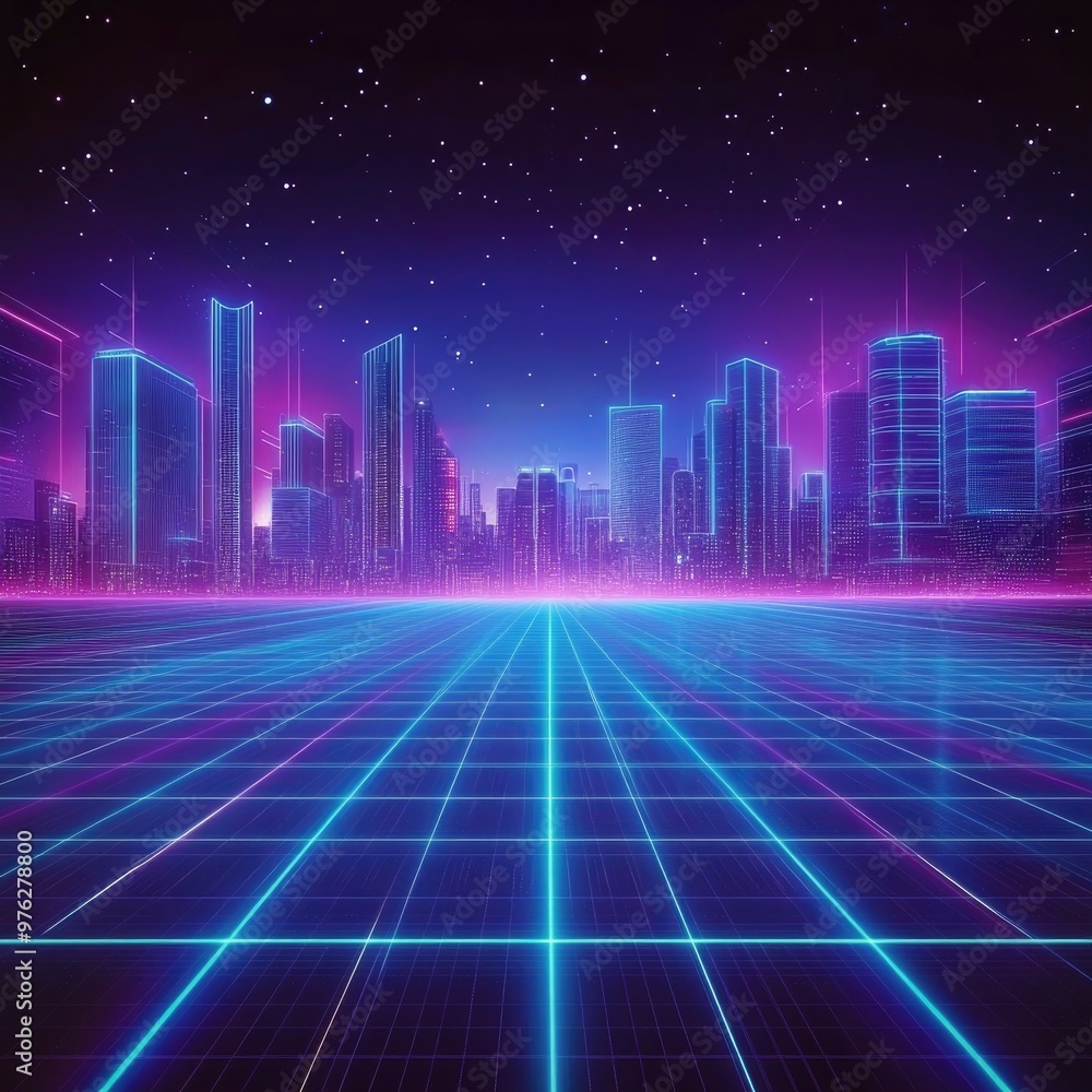 Retro Futuristic Neon Cityscape Digital Artwork Retro Futuristic Neon Cityscape Digital Artwork