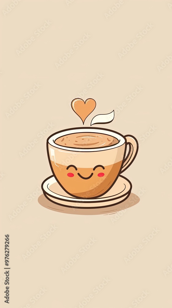 Fototapeta premium Smiling Coffee Cup with Heart and Steam