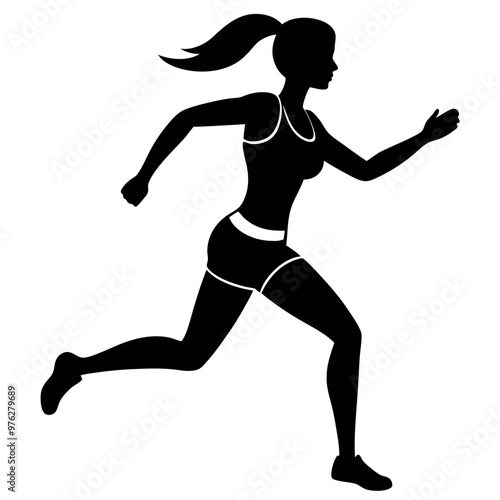 a woman running with her arms stretched out wide. She is wearing a sports bra and shorts, and her hair is tied back in a ponytail