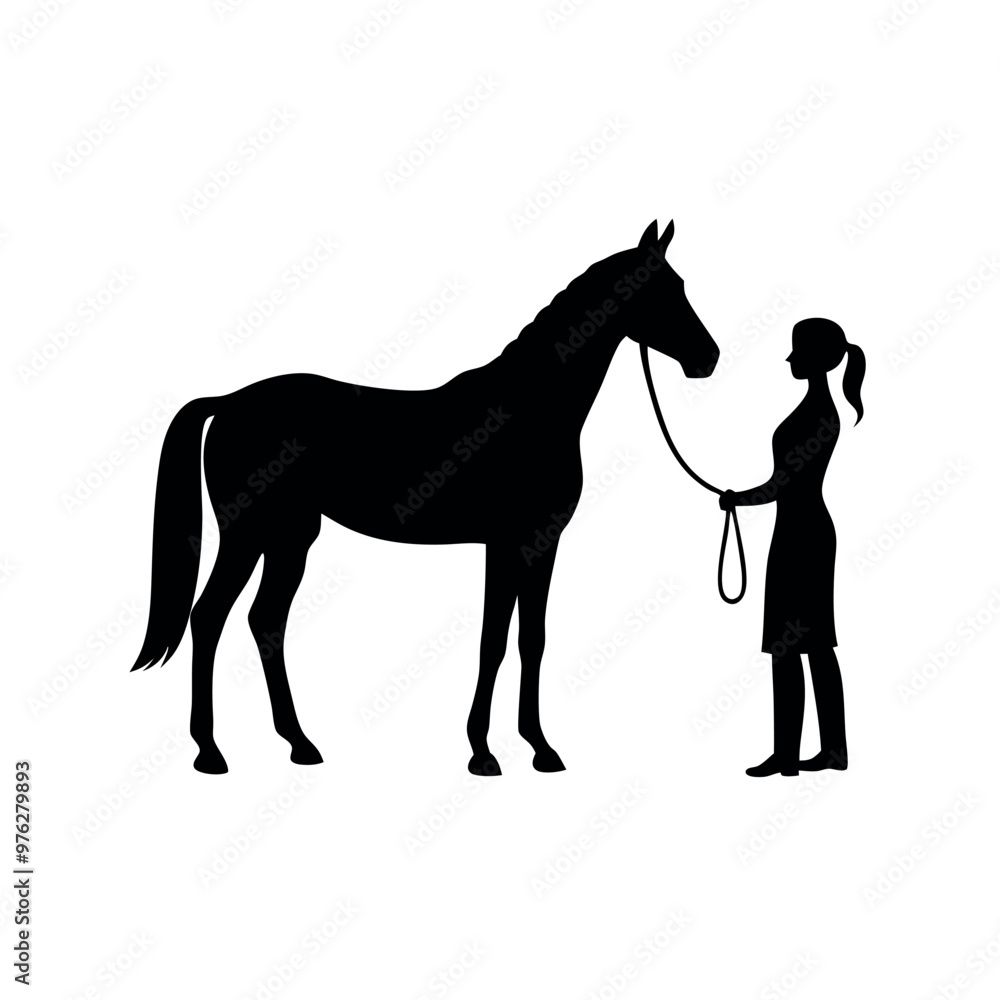 a woman standing next to a horse. The woman is holding the horse's reins and appears to be leading it a woman standing next to a horse. The woman is holding the horse's reins and appears to be leading it