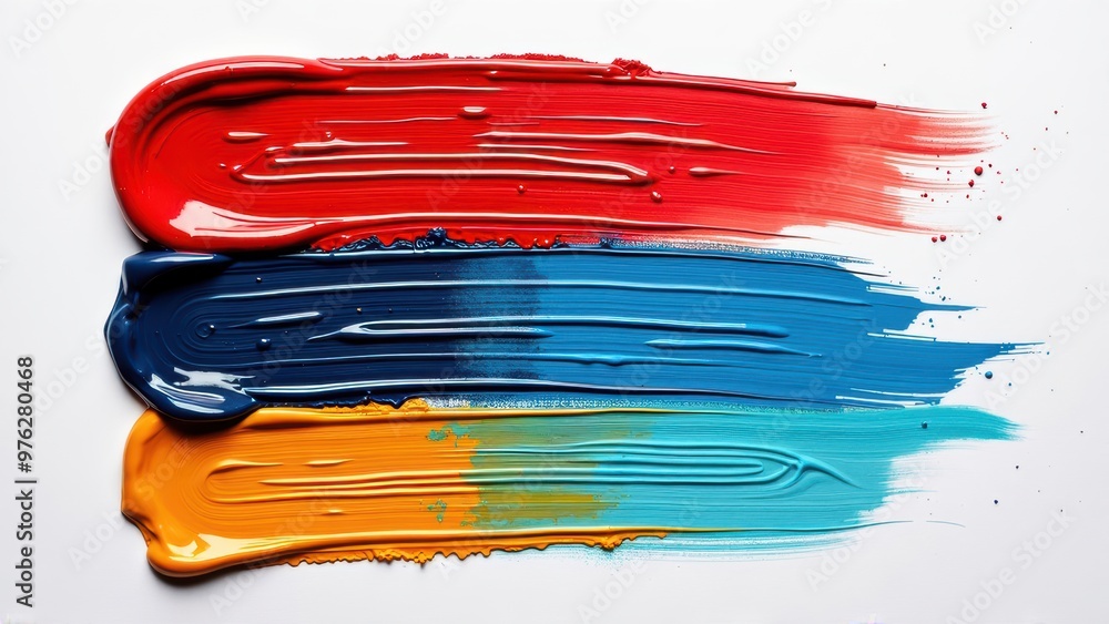 Horizontal Brush Strokes with Thick Paint on a White Background Horizontal Brush Strokes with Thick Paint on a White Background